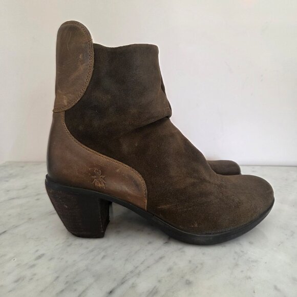 Fly London Hota Brown Suede High Heeled Ankle Boots - Picture 2 of 7